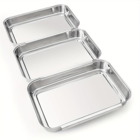 Stainless Steel Breading Tray Set 3-Piece, Food Prep Coating Trays for Breading Chicken Fish Shrimp