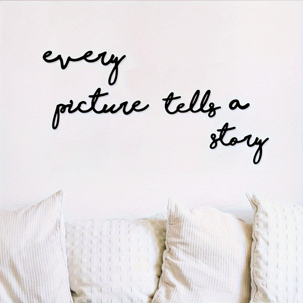 Black Metal Wall Art Photo Collage Frame – "Every Picture Tells a Story" Vertical Rectangular Contemporary Picture Display with White Border