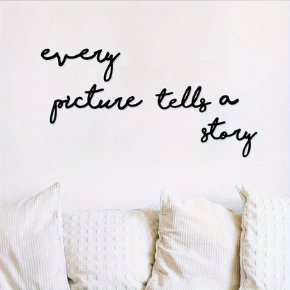 Black Metal Wall Art Photo Collage Frame – "Every Picture Tells a Story" Vertical Rectangular Contemporary Picture Display with White Border