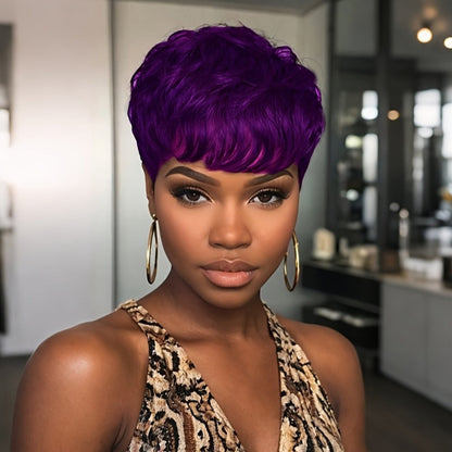 Short Body Wave Synthetic Wig with Bangs & Rose Net Cap, Colorful Fashion Wig for Women in Orange