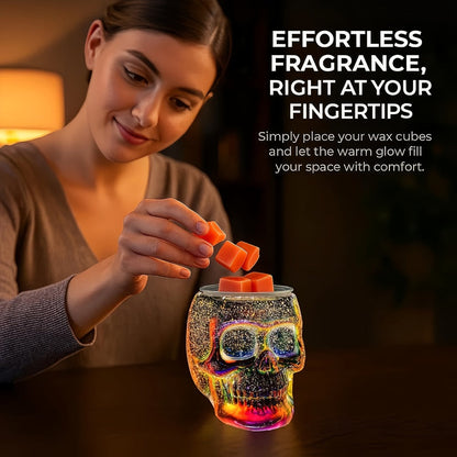 3D Glass Skull Electric Wax Melter Warmer – USB Powered PTC Aromatic Wax Burner for Home Decor, Halloween Christmas Holiday Gift