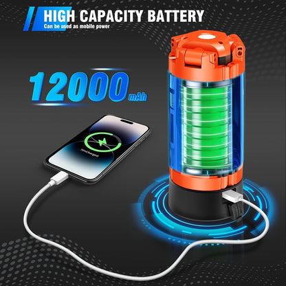 Rechargeable Camping Light 12000mAh with 79 Inch Detachable Tripod Stand, Dimmable 3-Head LED Work Light