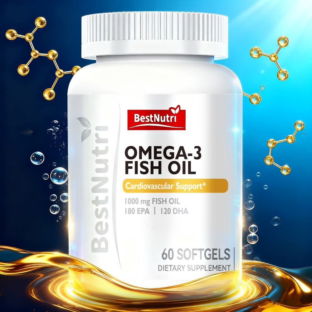 Omega-3 Fish Oil 2000mg Softgels with EPA & DHA, Cold-Extracted CGMP, Brain Vitality Heart Health Anti-Inflammatory Support