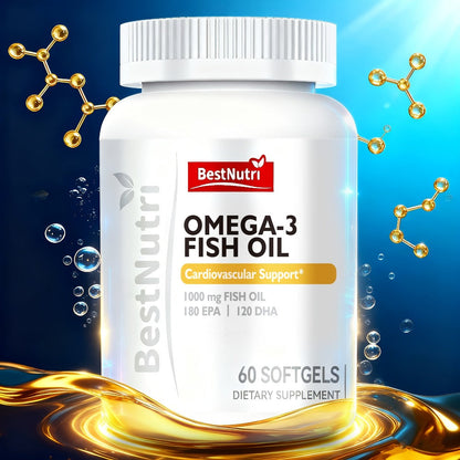 Omega-3 Fish Oil 2000mg Softgels with EPA & DHA, Cold-Extracted CGMP, Brain Vitality Heart Health Anti-Inflammatory Support