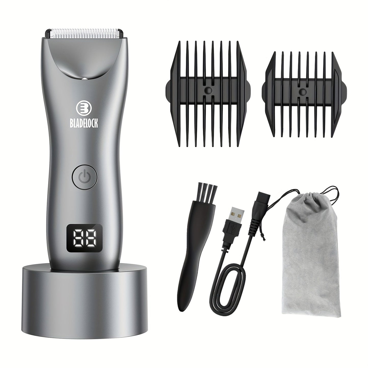 Manscaping Trimmer for Men IPX7 Waterproof Electric Groin & Ball Trimmer Ceramic Blades LCD Battery Display Replaceable Head