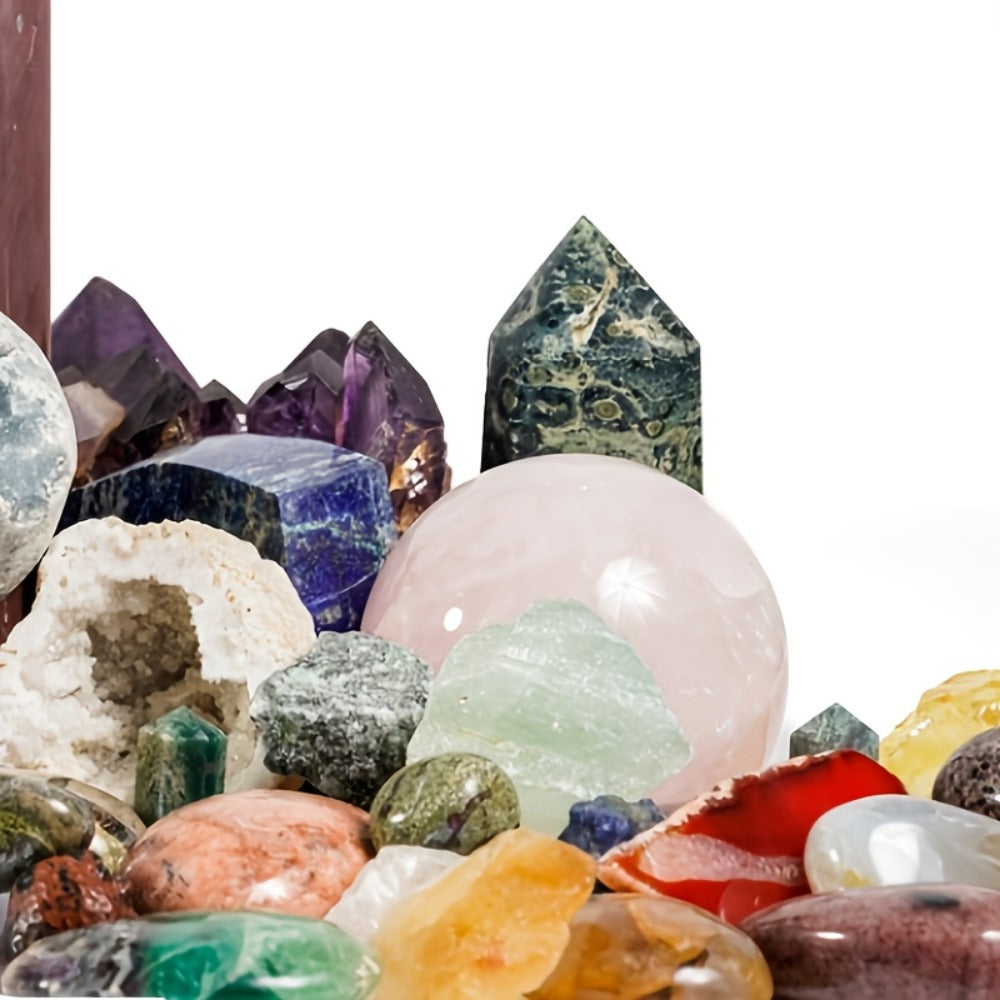 Crystal Gift Box Set 450g, Raw Stones, Agate & Crystal Carvings Collection Box for Home Decor, Office Ornaments & Holiday Gifts