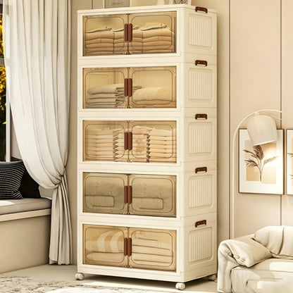 Foldable Storage Cabinet with Door, Multi-Layer Stackable Storage Box for Shoes, Clothes & Books