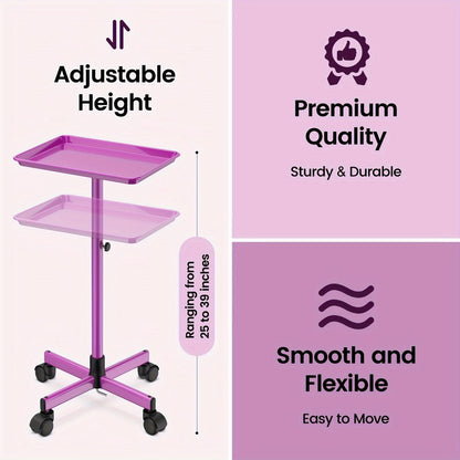 6-Color Premium Aluminum Salon Rolling Tray on Wheels – Adjustable Height Hairdresser Cart, Tattoo Tray, Spa Service Trolley for Nail Tech