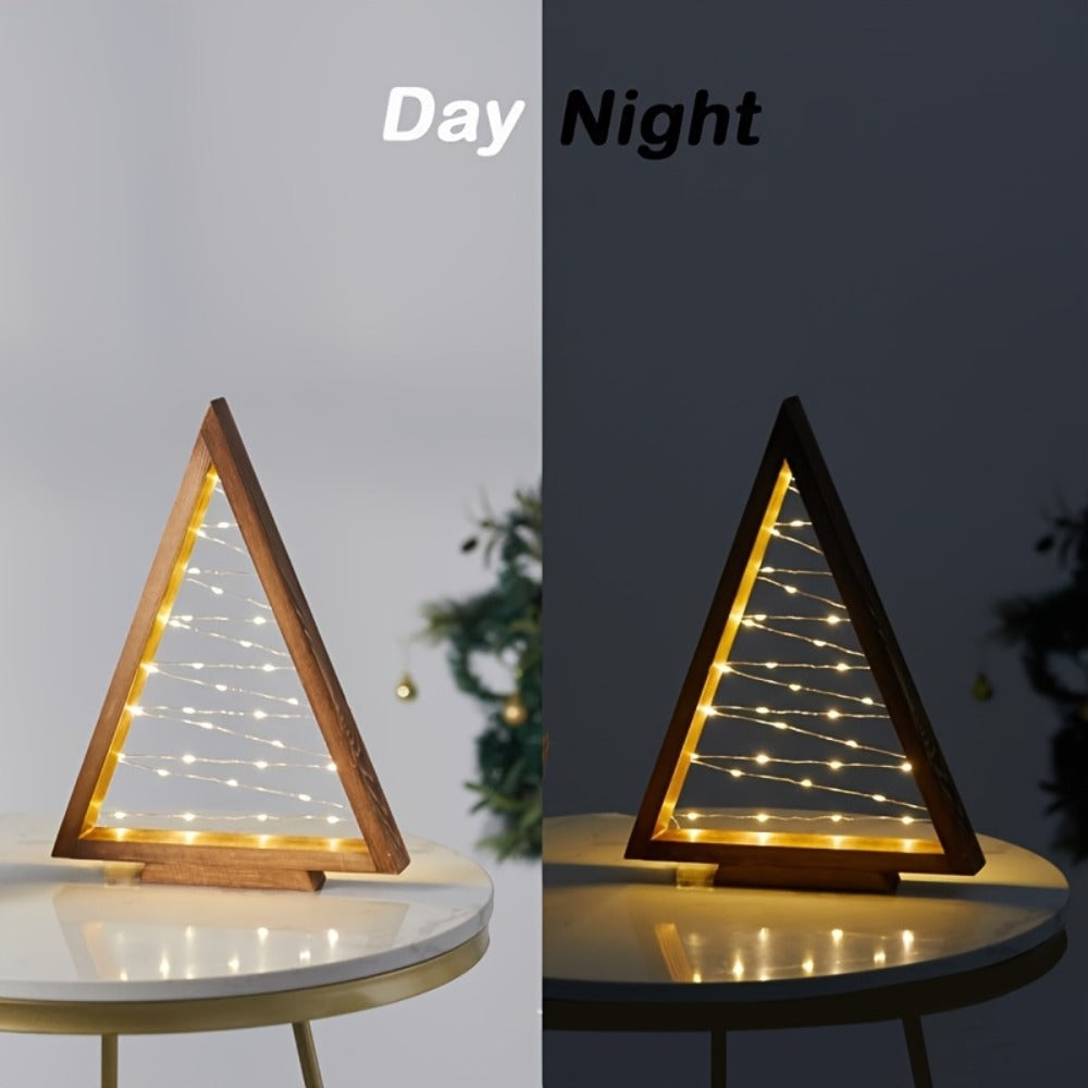 Wooden Light-Up Desktop Christmas Trees USB Powered - Mini Lighted Wood Tree Set for Holiday Decoration