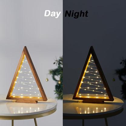 Wooden Light-Up Desktop Christmas Trees USB Powered - Mini Lighted Wood Tree Set for Holiday Decoration
