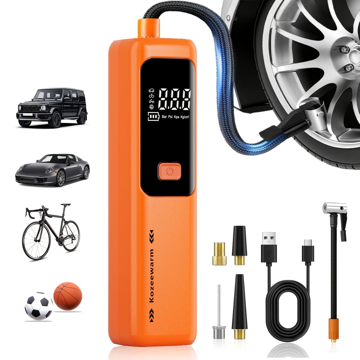 Cordless Tire Inflator Portable Air Compressor – USB-C Rechargeable, Digital Gauge, 3X Fast Inflation for Car Tires, Bikes