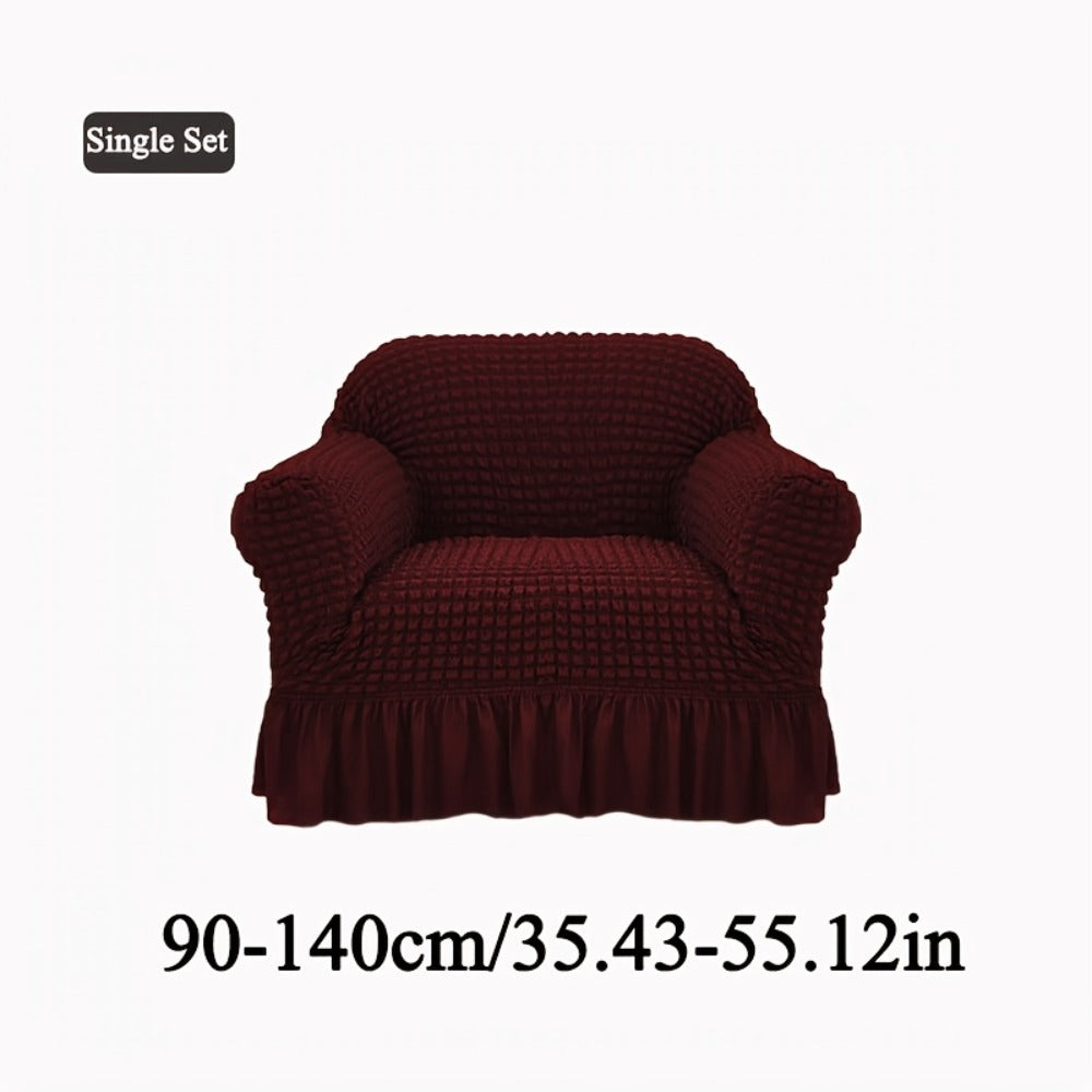 Seersucker Sofa Slipcover Elastic Band Closure Pet-Friendly All-Purpose Sofa Cover for Living Room Home Decor Protection