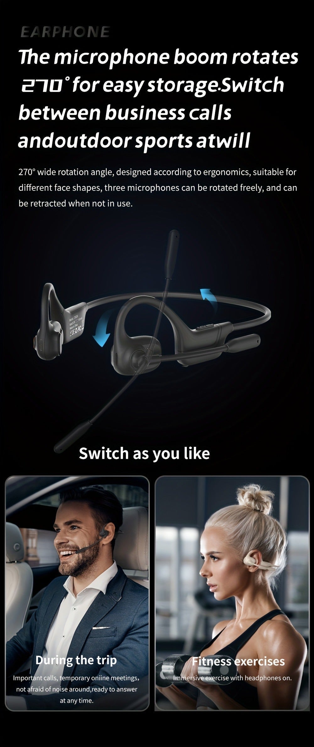 Open-Air Conduction Wireless Business Earphones Dual ENC Noise Canceling Microphones for Bedside Audio, Alarms and Room Entertainment