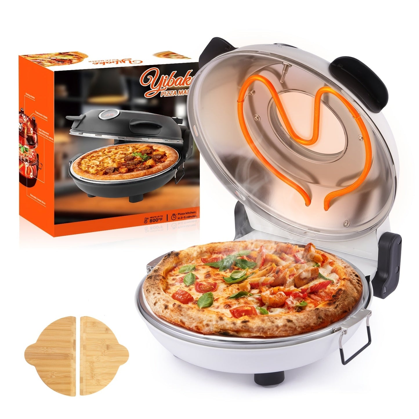 Indoor Pizza Oven Countertop, 12-Inch Electric Pizza Maker Machine for Home Kitchen, Heats Up to 800°F