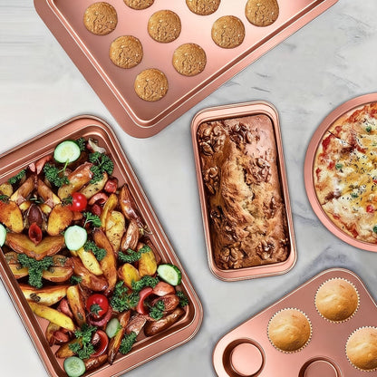 Nonstick Bakeware Pan Set, 8-Piece Carbon Steel Oven Baking Set with Cookie Sheet, 2 Round Cake Pans