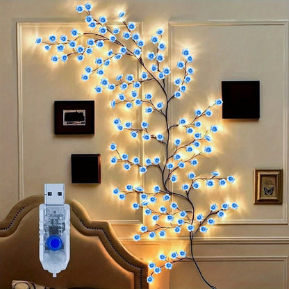 Cherry Blossom LED Fairy Lights USB Powered, 96-Light Faux Floral Garland, Dimmable & Cool White