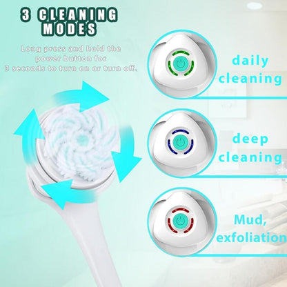 Electric Body Scrubber Brush 5-in-1 Rotating Shower Exfoliator with Long Handle - Bristle Bath Brush for Back Face & Full Body