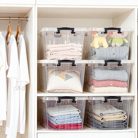 Clear Plastic Storage Bins with Lids 6 Pack Stackable Storage Containers with Snap-Tight Locks for Home, Office, Garage & Basement