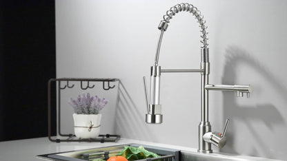 Kitchen Faucet with Pull Down Sprayer Single Handle Single Hole High Arc Spring Commercial Sink Faucet – 360° Swivel Splash-Proof Nozzle