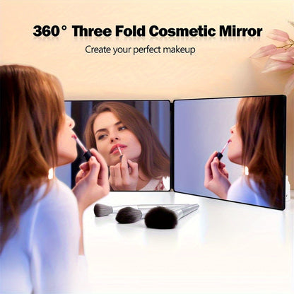 3 Way Mirror for Self Hair Cutting, 360° View Hair Cut Mirror to See Back of Head Height-Adjustable Hook Door Wall Table Mount Anti-Fog HD