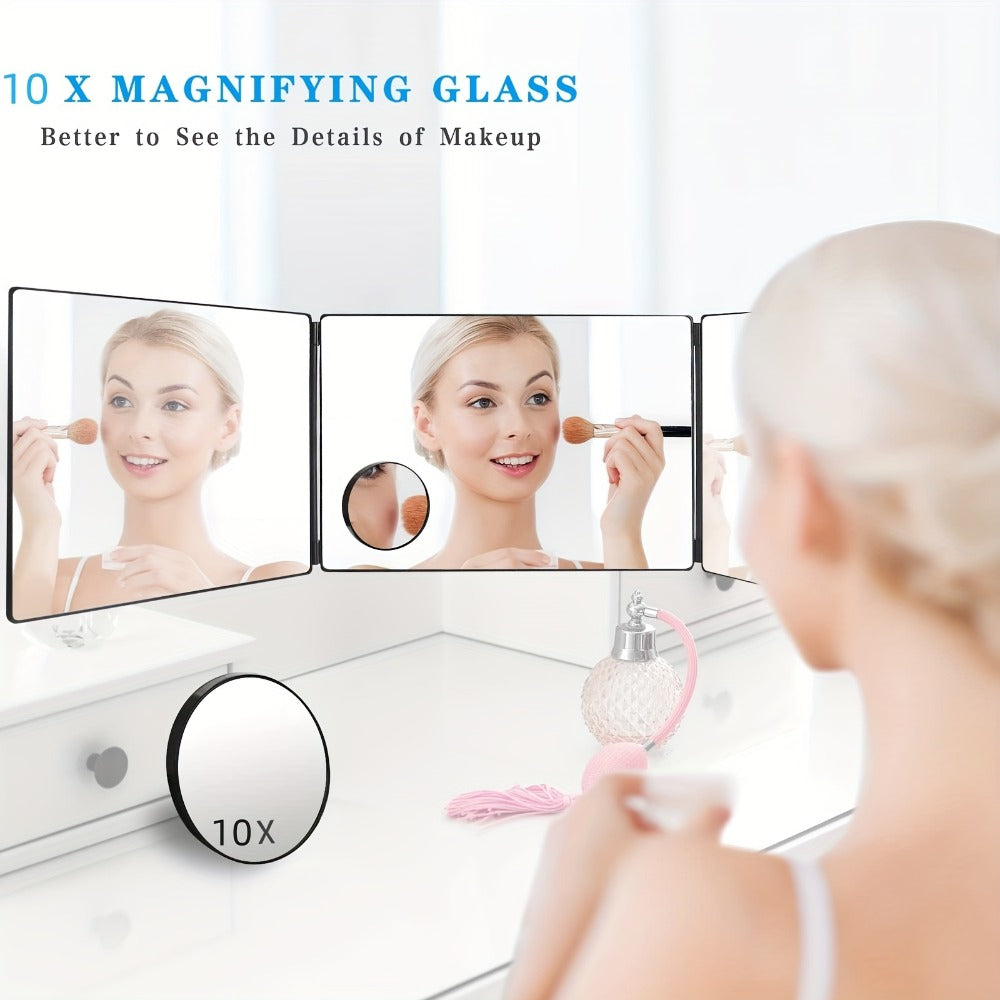 Self Hair Cutting Mirror 360° View 3-Way Anti-Fog HD Glass with 10X Magnifying Mirror – Height Adjustable Door Wall Table Mount DIY Home