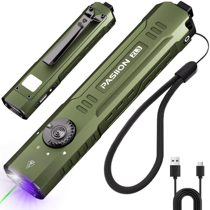 Tactical Flashlight Green Laser UV 3-in-1 for Entryways, Bedrooms and Living Spaces, with the Listed Configuration