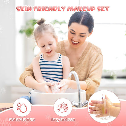 Princess Makeup Set for Girls Ages 3-12, 58 PCS Pretend Play Makeup Kit with Brushes & Case, Skin-Friendly Beauty Toy