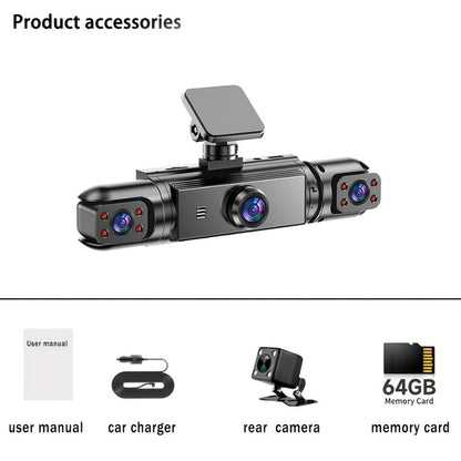 360° 4-Channel Dash Cam 1080P Front + 720P Rear Left Right Full Coverage, WDR Night Vision, G-Sensor, Loop Recording