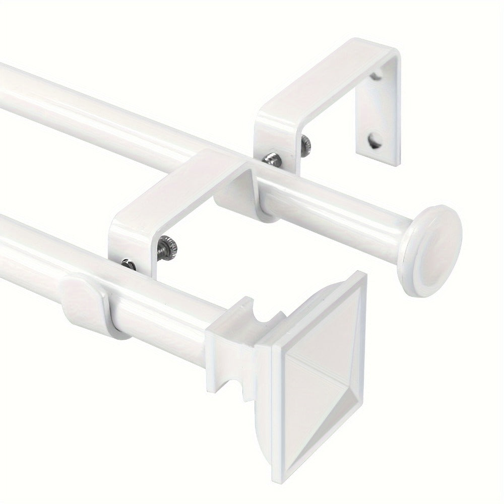 Double Curtain Rod Set with Square Urn Finials, Dual Brackets and Five Finish Options for Layered Panels