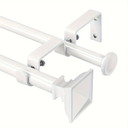 Double Curtain Rod Set with Square Urn Finials, Dual Brackets and Five Finish Options for Layered Panels