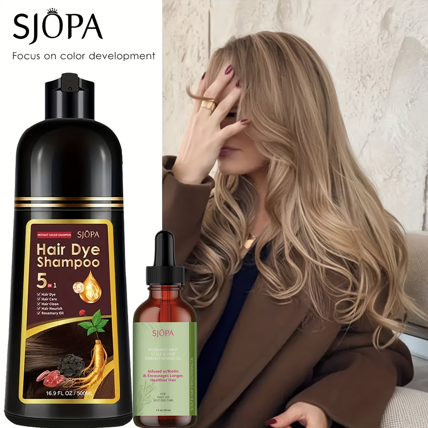 Hair Color Shampoo, SJOPA 5-in-1 16.9oz Bottle-and-Dropper Presentation with 12 Color Options