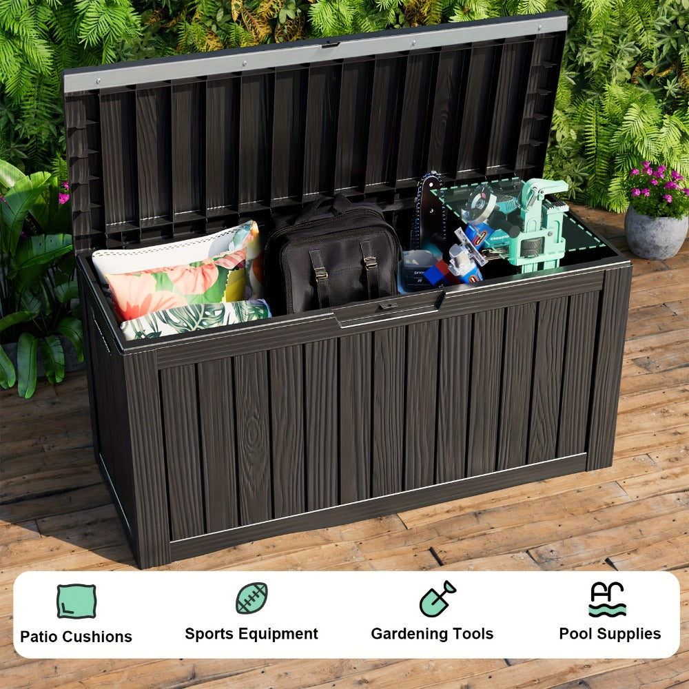 Large Resin Deck Box Lockable Outdoor Storage 80/100 Gallon, 345L UV Patio Storage Box for Garden, Patio and Yard Use