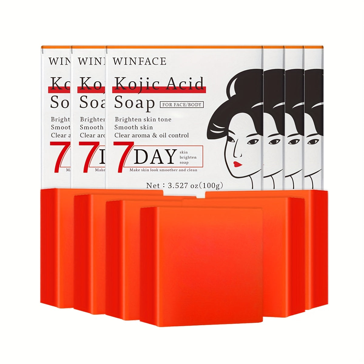 Kojic Acid Brightening Bar Soap 6-Pack – Rose Extract & Glycerin Formula for Dark Spots, Oil Control & Even Skin Tone | Moisturizing Gentle