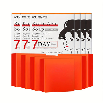 Kojic Acid Brightening Bar Soap 6-Pack – Rose Extract & Glycerin Formula for Dark Spots, Oil Control & Even Skin Tone | Moisturizing Gentle