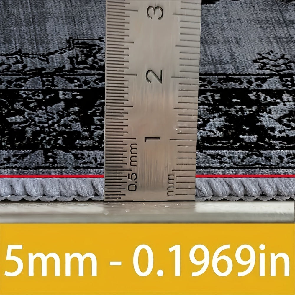 Area Rug Velvet Bohemian Floral Geometric Low-Pile Design in Six Machine-Washable Room Sizes