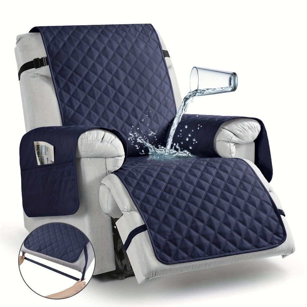 Chair Cover Quilted Recliner Throw with Side Pocket and Adjustable Strap in Seven Available Colors