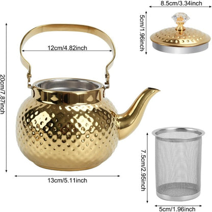 Hammered Tea Kettle Stainless Steel, 40.58oz Stovetop Teapot with Strainer for Loose Leaf Tea, Coffee & Milk