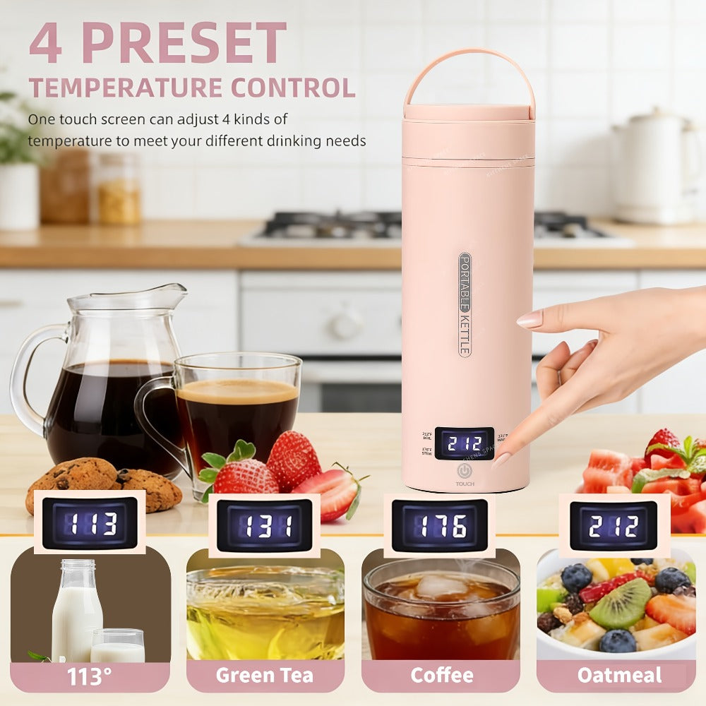 Travel Electric Kettle Mini Portable, Small Water Boiler with 4 Temperature Settings, 304 Stainless Steel