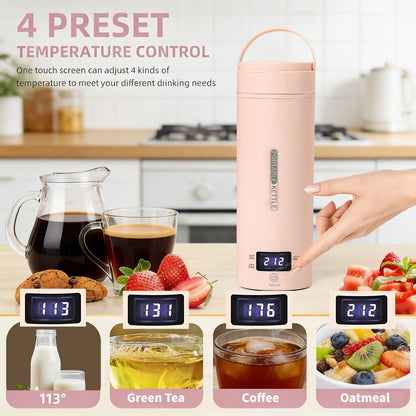Travel Electric Kettle Mini Portable, Small Water Boiler with 4 Temperature Settings, 304 Stainless Steel