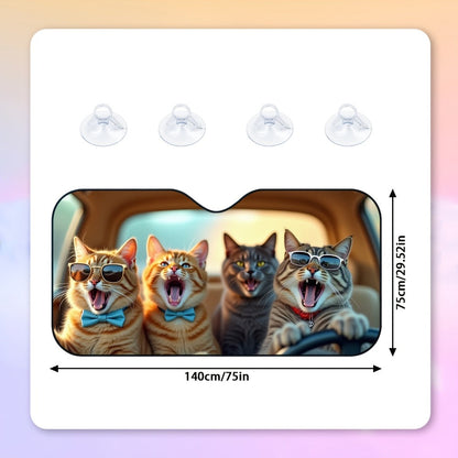 Cute Cat Windshield Sunshade Foldable Car Sun Shade UV Protection Heat Dissipation Front Window Sun Blocker Automotive Interior Accessory