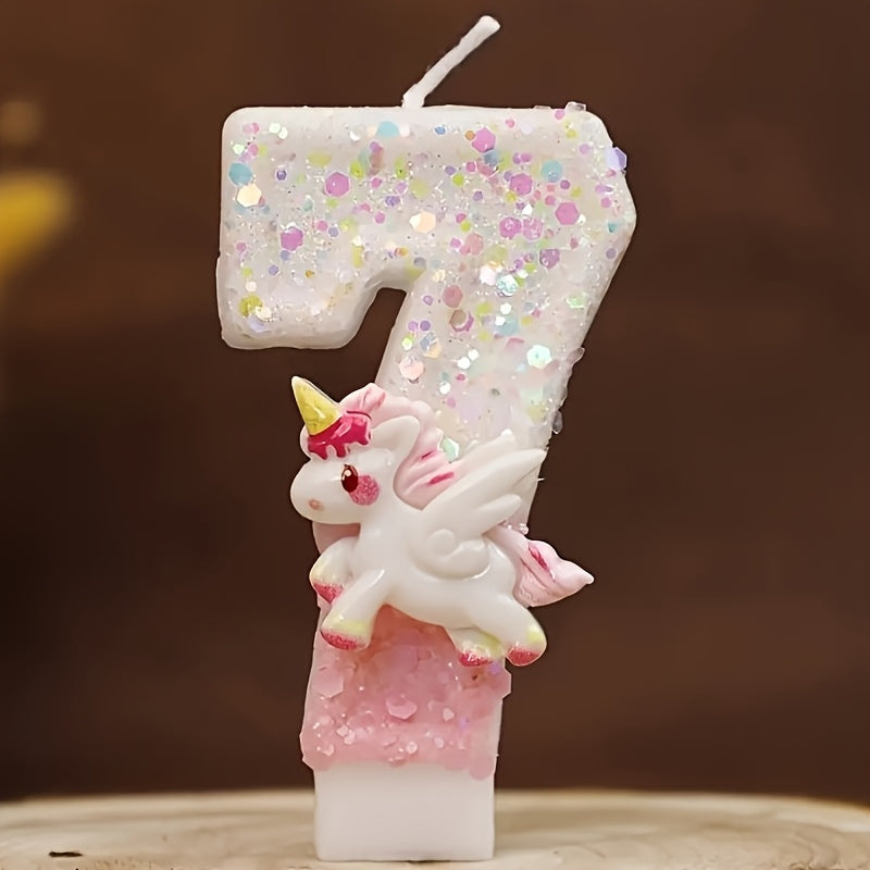 Unicorn Number Cake Topper 0-9 Birthday Party Decoration Glitter Figure Candle Topper for Entryways, Bedrooms and Living Spaces