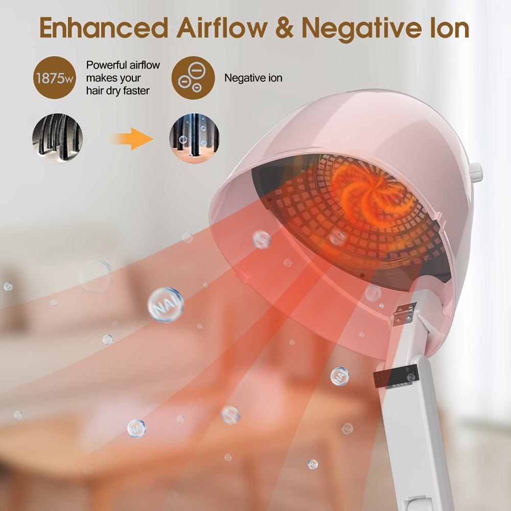 1875W Ionic Hooded Hair Dryer Bonnet Sit Under Hair Dryer for Women 3 Heat Settings, for Home, Travel and Salon Hair Styling