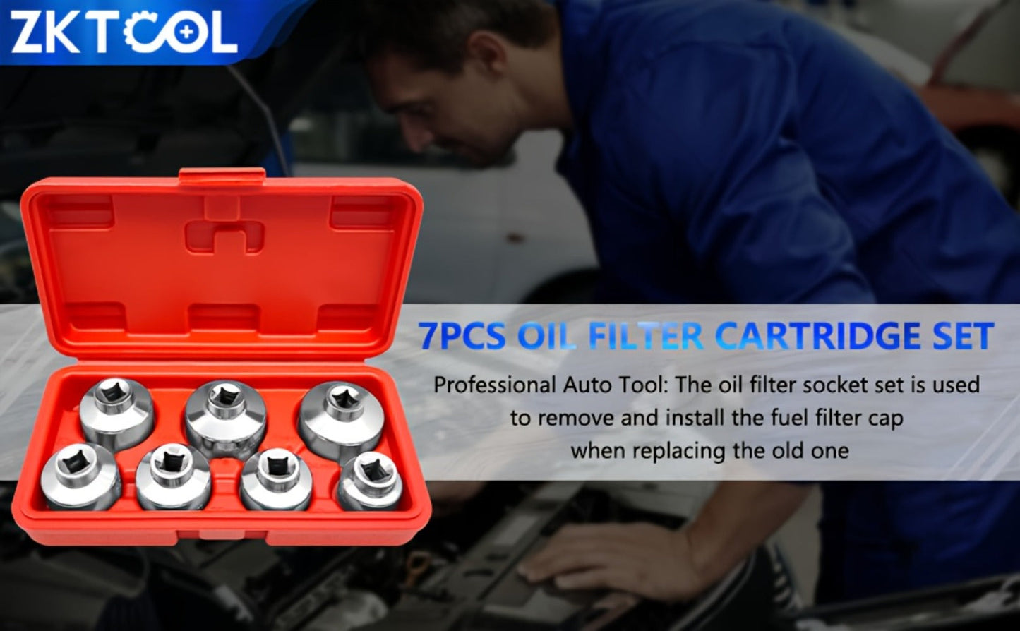 7-Piece Oil Filter Wrench Socket Set – CR-V Steel Hexagonal Cap Wrenches 24mm to 38mm, 3/8-Inch Drive, Universal Fit for Car Oil Filter