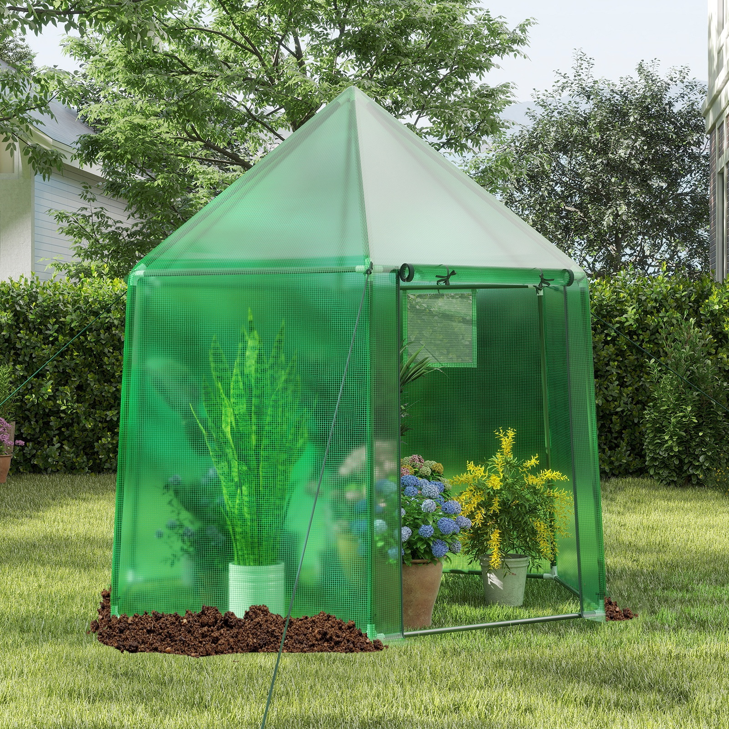 Walk-In Greenhouse All-Weather PE Cover & Frame, Zippered Door Vent Windows, Outdoor Plant Shelter for Garden Yard Balcony