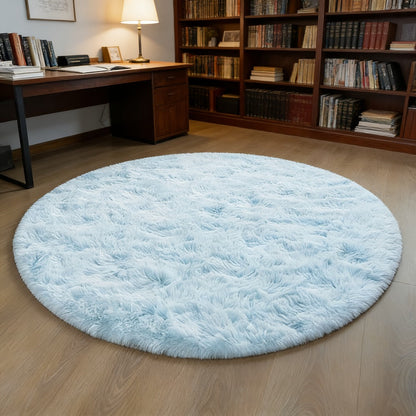 Area Rug Fluffy Faux-Fur Shag in Solid, Tie-Dye and Ombre Colors with Six available Room Sizes