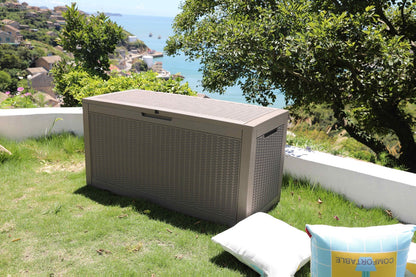 Large Resin Deck Box Lockable Outdoor Storage 80/100 Gallon, 345L UV Patio Storage Box for Garden, Patio and Yard Use