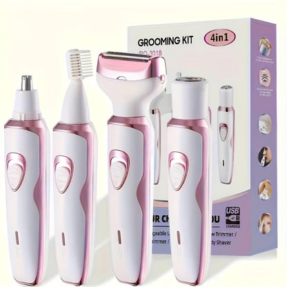 Rechargeable Facial Hair Remover Set for Women with Pink and Purple Multi Tool Options for Grooming