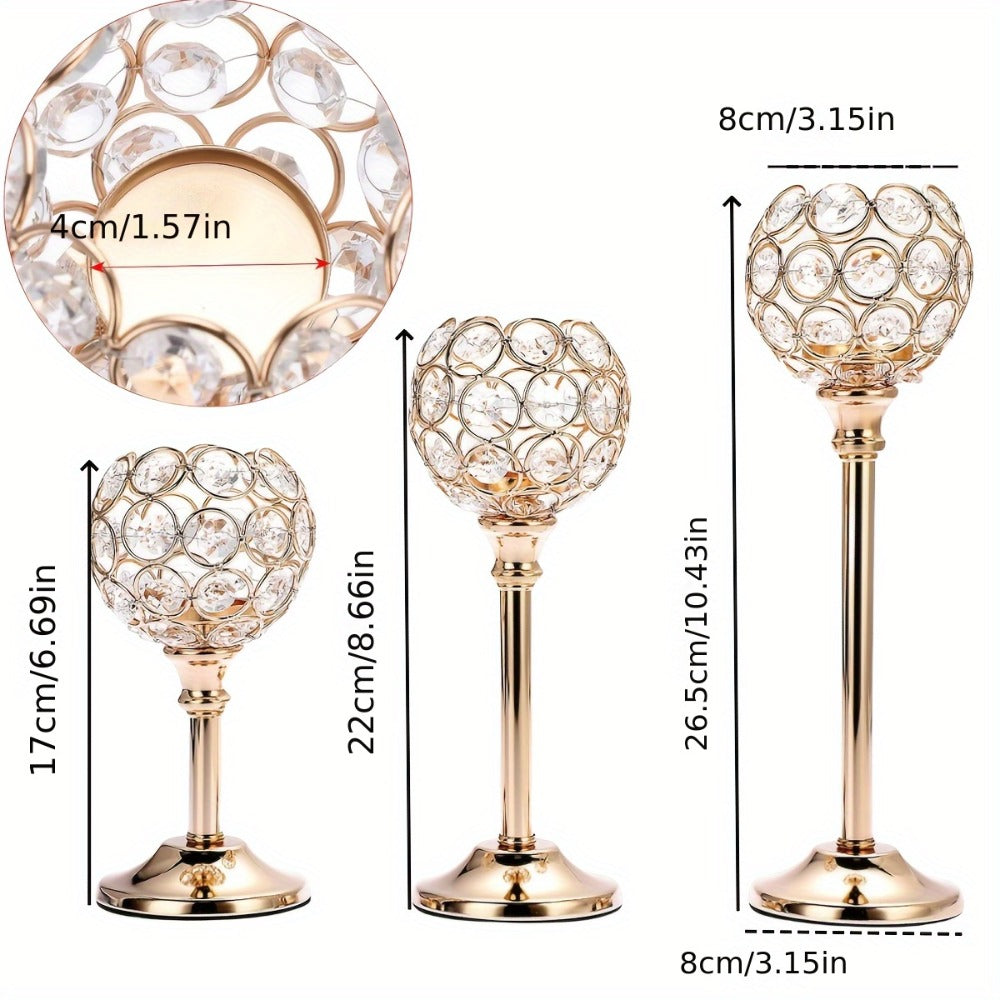 Crystal Candelabra Centerpiece, Gold & Silver Taper Candle Holders for Wedding, Anniversary, Candlelit Dinner