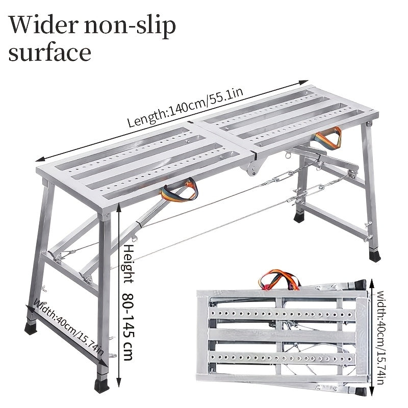 Folding Scaffold Step Stool Adjustable Height 39-79" Portable Steel Work Platform for Home Renovation Painting Car Washing RV Cleaning