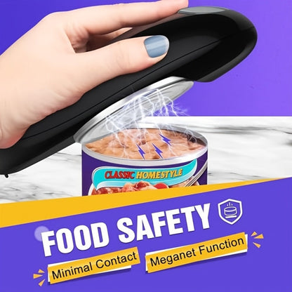 Elongated Cordless Can Opener with Raised One-Click Button in Red or Black Battery-Powered Models